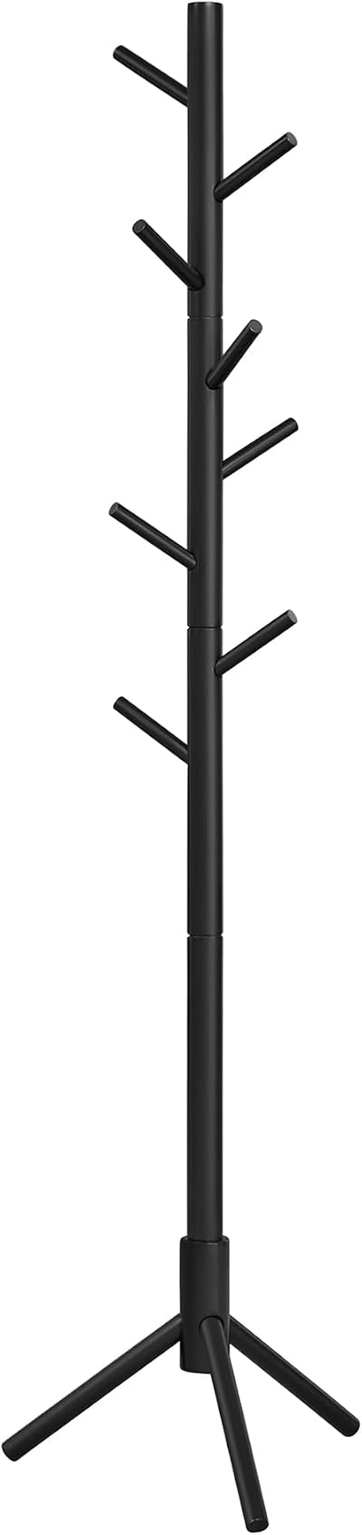 VASAGLE Wooden Coat Stand with 8 Hooks, 3 Heights, Black RCR004B01