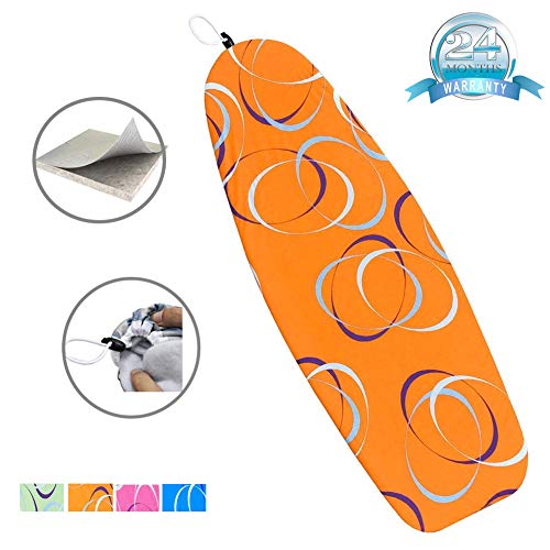 Duwee 15”x54” Cotton Replacement Ironing Board Cover with Thicken Felt Material Padding, Unique Tightening Mechanism Elastic Cord. (Orange B)