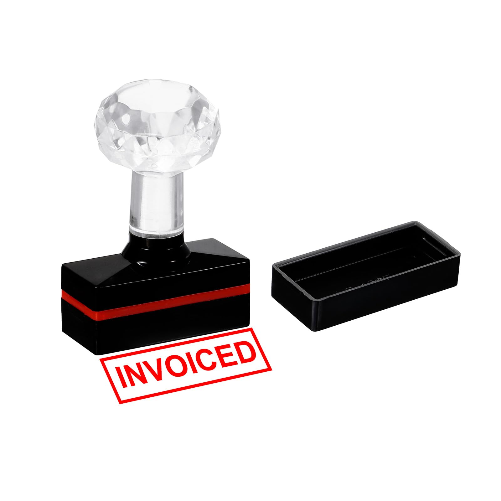 PATIKIL Invoiced Stamp Self Inking, Red Ink Office Stamps Pre Inked Message Stamp Refillable Business Stamp, Black