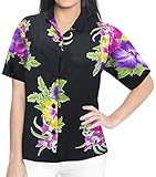 LA LEELA Women Shirt Top Hawaiian Beach Blouses Tank Casual Aloha Holiday Button Down