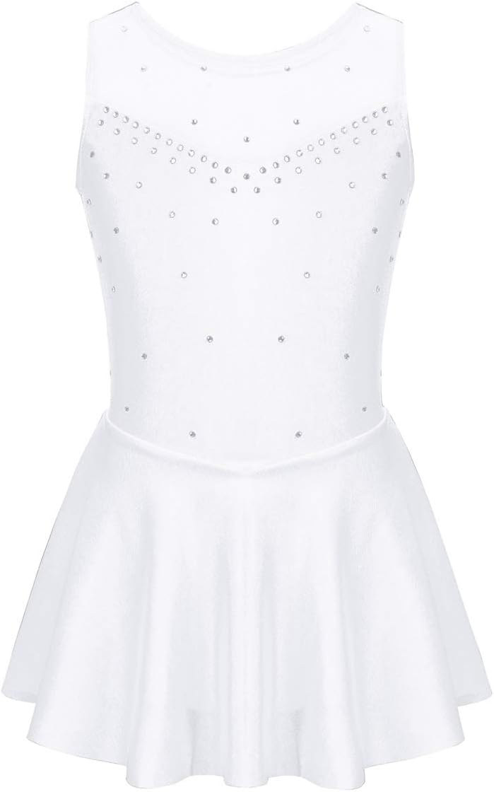 Kids Girls Sleeveless Figure Ice Skating Dress Ballet Dance Leotard Skirts Twirling Competition Costumes
