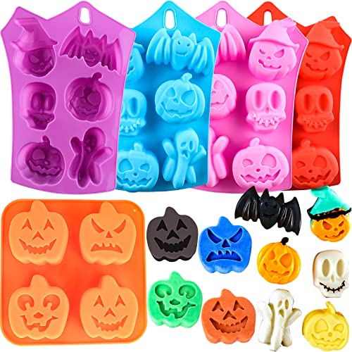 Pumpkin Silicone Mold Halloween Cake Mold 5 Piece Chocolate Molds With Ghost, Bat & Witch Hat Cookie Molds for Candy, Gummy, Jello, Ice Cube, Crayon Melt, Biscuits, Soap Baking