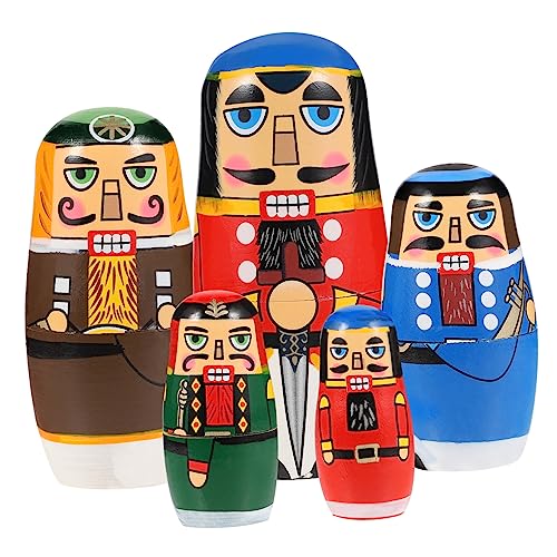 WESIEVYA Bright Wooden Nesting Dolls Nutcracker Crafts for Boys and Girls Stacking Fun