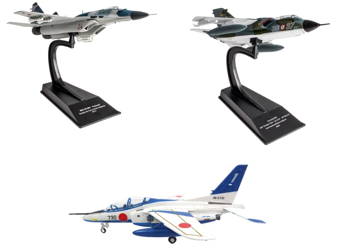 OPO 10 - Set of 3 1/100 combat aircraft: Kawasaki T-4 Blue Impulse + MIG-29 SMT Fulcrum 2012 Russian Air Force + Tornado IDS 1990 Aeronautica Militare Italiana / SD4+CP02+03 / LSD56
