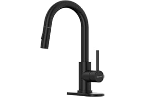 DAYONE Matte Black Bar Sink Faucet for Kitchen Faucet with Pull Down Sprayer, Modern Single Handle Stainless Steel RV Sink Faucet with Deck Plate