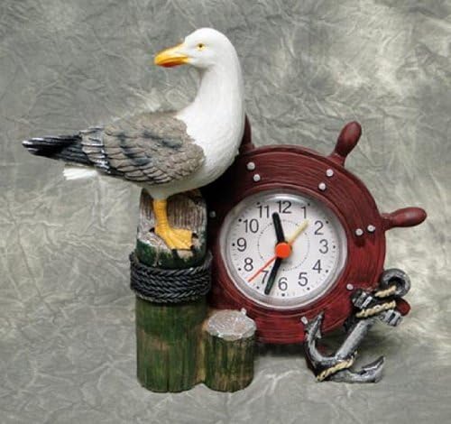 Nautical Decoration Seagull Perched on Post Alarm Clock