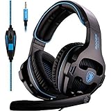 [New Updated] Sades SA810 Gaming Headset Single 3.5mm Jack Over Ear Gamer Headphones with Microphone and PC Adapter for New Xbox One/PS4/PlayStation 4 Laptop Phone-Black Blue