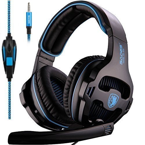 [2018 New Updated]Sades SA810 Gaming Headset Single 3.5mm Jack Over Ear Gamer Headphones with Microphone and PC Adapter for New Xbox One/PS4/PlayStation 4 Laptop Phone-Black Blue