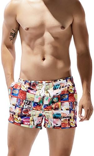 Roti Garden Mens Swim Trunks Swimming Briefs Beach Shorts Quickdry Swimwear Swimsuit Pocket Stripe Red M