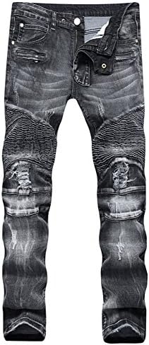 Finrosy Men's Ripped Biker Jeans Distressed Straight Fit Jeans with Zipper Holes for Men