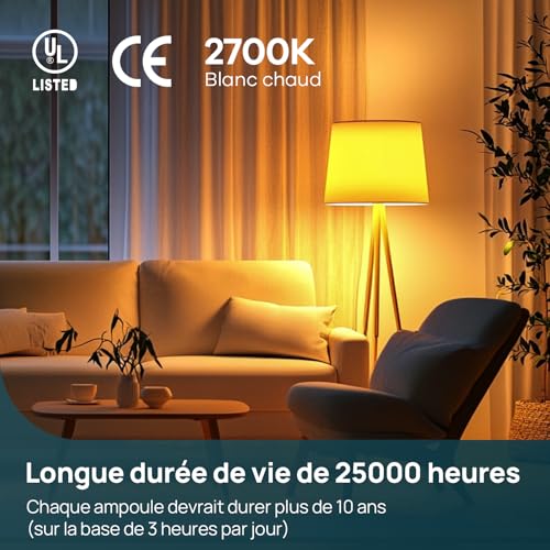 Linkind E27 Dimmable Led Bulb, 7.3W Equivalent, 60W Warm White 2700K, 806lm, A60 Large Edison Screw Bulb, Dimmable Lamp 220-240V, Pack of 3