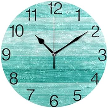 senya Teal Turquoise Green Wood Round Wall Clock, Silent Non Ticking Oil Painting Decorative for Home Office School Clock Art