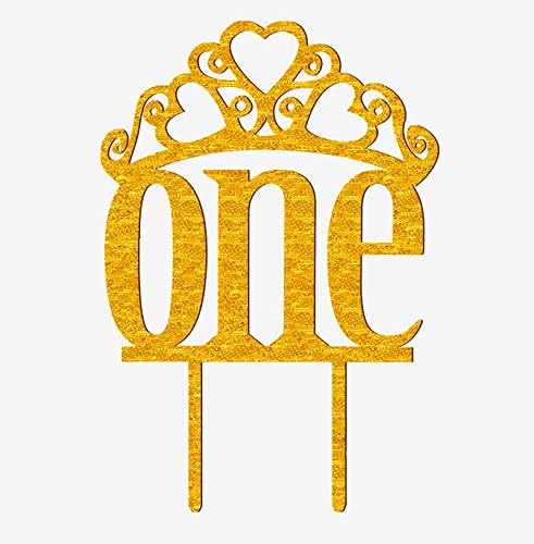 YotaWish 1st First Birthday One Gold Crown Cake Topper with a Crown Decoration Single Sided Double Gold Glitter