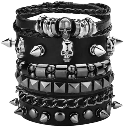 Amazon.com: GUYI Rock Leather Studded Punk Bracelets for Men Women