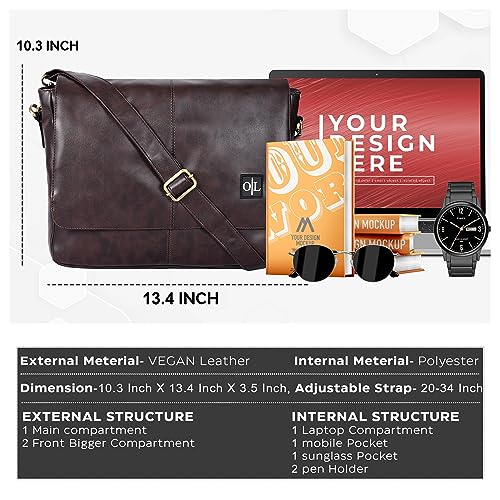 Oak Leathers Leather Messenger Bag for Men and Women Laptop Briefcase