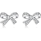 SLUYNZ Solid 925 Sterling Silver Tiny Bow Earrings Stud for Women Teens CZ Bowknot Stud Earrings
