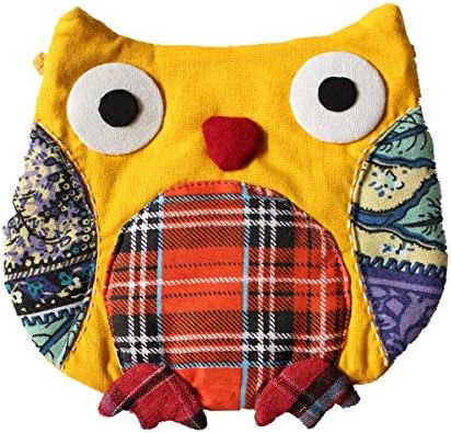Handmade Owl Cross Body Bag Purse Organizer Cute Gifts Holder For Kids Girls Age 3,4,5,6,7,8 Soft Handcraft Pack Cotton Loved All Ages Tag Charm Beauty Fashion Dress up Playing Mini Patchwork Yellow 2