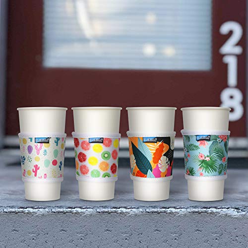 Bluecell Pack of 4 Neoprene Insulated Reusable Coffee Sleeve Protect Your Hands for Coffee Tea Hot & Cold Drinks (Flower#2(4pcs))