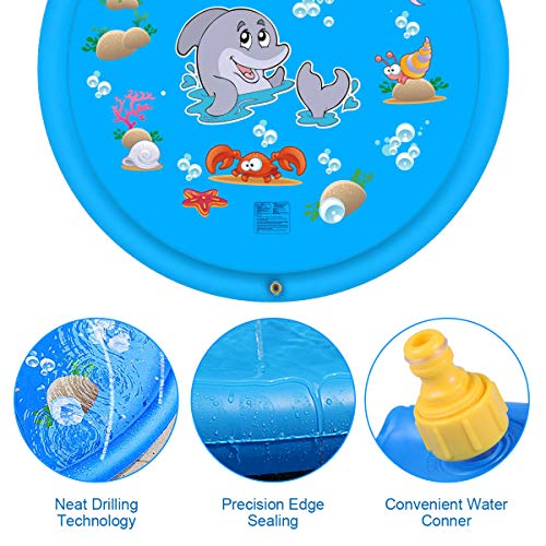 CPSYUB Sprinkler & Splash Play Mat Upgraded 68" Sprinkler Pad Water Toys Fun for 1 2 3 4 5 Year Old Boys Girls, Kids Toddlers Outdoor Party Sprinkler Toy