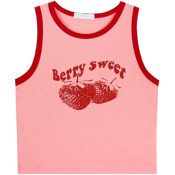 Y2K Sexy Tank Tops for Women Pink Strawberry Print Indie
