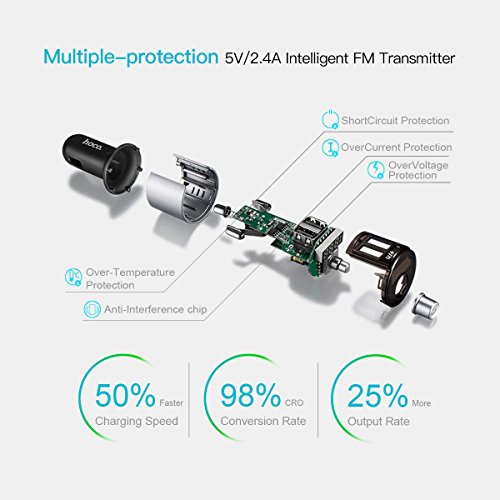Bluetooth FM Transmitter Car Charger Kit Audio Adapter Radio Receiver Wireless Music Modulator with Hands-free Call Flash Drive/TF Card Reader/MP3 Player Supported Dual USB Ports 5V 2.4A & 5V 1A - Thumbnail 5