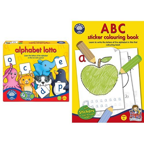 Orchard Toys Alphabet Lotto with ABC Sticker Colouring Book Bundle