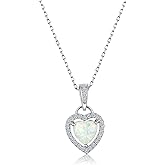 Ferkerylu Opal Necklaces for Women, Dainty 925 Sterling Silver Gemstone Pendant, October Birthstone Opal Gemstone Birthday Christmas Gift Jewelry, 16+2inch