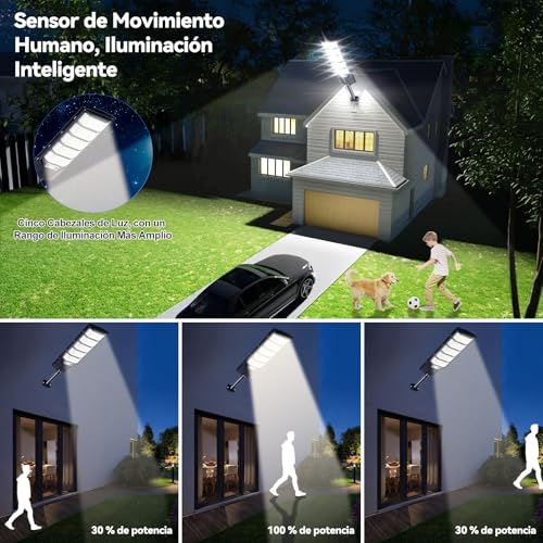 Dopwii Lamparas Solares Exterior 6000mAh,240 LED 15000 Lúmenes con Sensor de Movimiento, Luces Solares para Exterior Jardin, IP65,Lámpara Solar con 4 Modos de Iluminación y Mando a Distancia(2 Piezas)