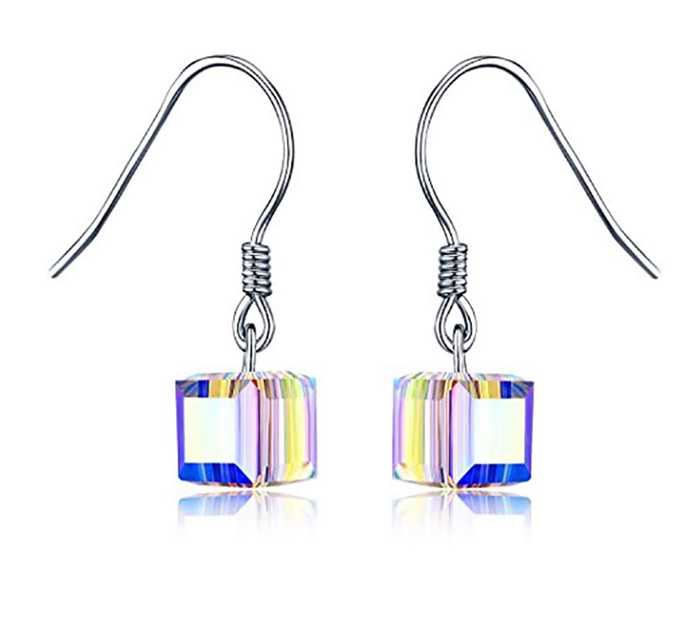 Kaguyo dangly Earrings for women, 925 Sterling Silver crystal earrings, Multicolour Square Zirconia dangle drop earrings For Women Girls Kid, birthday Gift