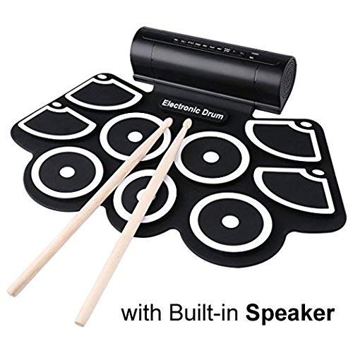 DigitalLife 9 Pad Roll Up Electronic Drum Kit - Built in Speaker, Powered by USB, Made for Music Lovers Not only Kids, Set with Sticks, 2 Peddles