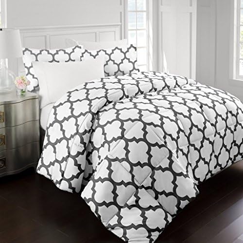 Sleep Restoration 2200 Series Luxury Goose Down Alternative Quatrefoil Comforter Set - Premium Hypoallergenic All Season Duvet - Full/Queen - White