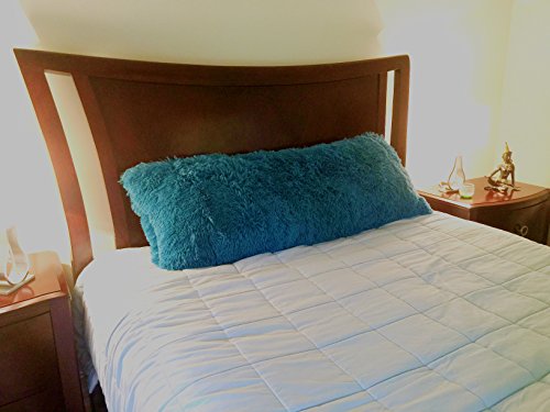 Brilliant Home Design Luxurious Faux Fur Body Pillow Cover with Long Hair, Removable with Sturdy Zipper Closure, Ultra Soft, Fits up to 20 X 54 Body Pillow (Multiple Colors Available) (Turquoise) - Thumbnail 4