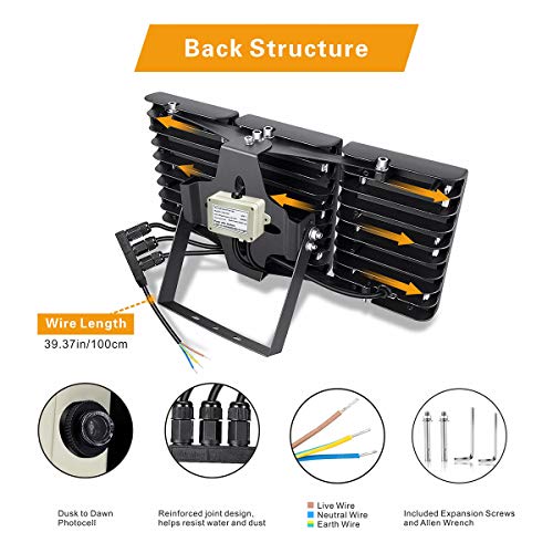 LED Flood Light, STASUN 150W 13500lm Dusk to Dawn Security Lights with 330°Wide Lighting Area (Photocell Included), 6000K Daylight, OSRAM LED Chips, Waterproof, Great for Yard, Street, Parking Lot - Thumbnail 2