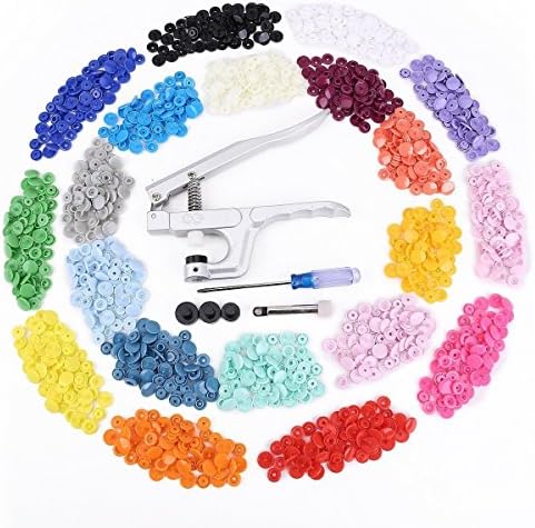 Plastic press T5 Snap Buttons Poppers Studs Pack of 300 20 Colours with Pair of Pliers by DURSHANI