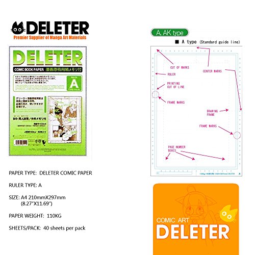 Deleter Comic Manga Paper [Ruled Type A] [110kg] [Size A4 8.27" x 11.69"] [40-page Pack]