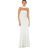 Women's Elegant Strapless Off Shoulder Maxi Dress Wedding Guest Cocktail Party Long Mermaid Dresses with Shawl Scarf