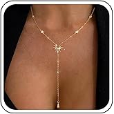 Sttiafay Boho Sunburst Y Lariat Necklace Gold Crystal Choker Necklace Long Y Drop Chain CZ Spike Sun Pendant Necklaces Jewelry for Women