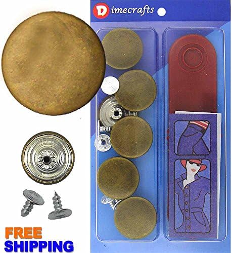 20mm Plain Brass Jean Tack Buttons Kit, 6 Set with Tool