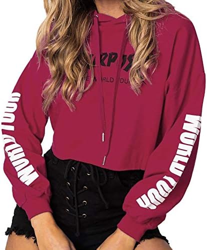 Casual Hoodies,Lowprofile Solid Color Purpose World Tour Words Print Sweatshirt Long Sleeve Midriff Top Blouse