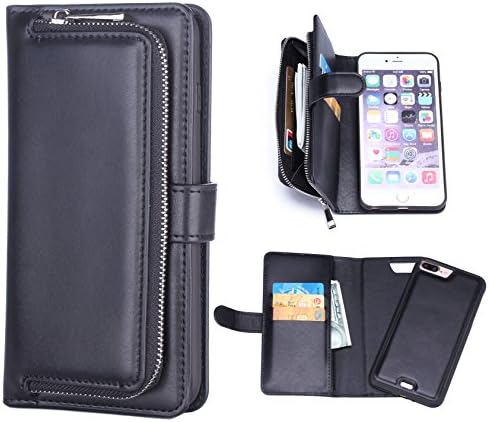 iPhone 7 Plus Wallet Case, Bellivin Premium PU Leather Zipper Clutch [Brief Series] with Detachable Cell Phone Case, 4 Card Slots and ZIP Pouch for iPhone 7Plus (Brief Black 7-5.5")