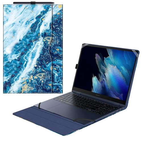 Fintie Hülle für 15.6 Zoll Samsung Galaxy Book 5 360,Galaxy Book 4/Book4 Edge - Premium Folio Schutzhülle mit Dokumentschlitze, Meeresblau