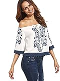 Milumia Women's Casual Print Off Shoulder Flare Sleeve Top Loose Blouse