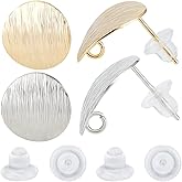 Beebeecraft 1 Box 20Pcs 2 Colors Flat Round Stud Earring Findings 18K Gold & Platinum Plated Oval Smooth Studs Posts with Loop and 20Pcs Ear Nuts for DIY Earrings Jewellery Making