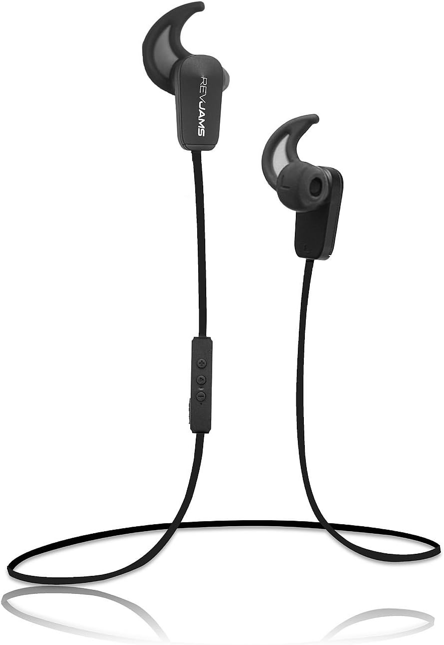 RevJams Active Sport Wireless Bluetooth Earbuds with Noise Isolation and in line microphone - Black