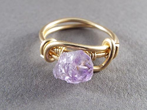 Raw Amethyst SIZE 11 Wire Wrapped Ring Gold