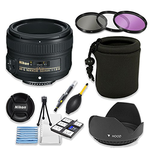 Nikon AF-S NIKKOR 50mm F/1.8G Lens Bundle With Professional HD Filters, Lens Hood, Lens Case, 5 Piece Lens Starter Kit.