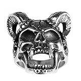 PAURO Men's Stainless Steel Vintage Skull Goat Horn Ring Size 12