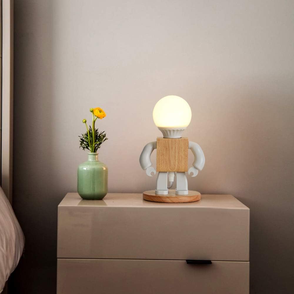 Xiaohnnl Creative Robot Table Light Nordic Modern White Wood Table Lamp Led Kids Baby Girl Boy Children Bedroom Bedside Mini Night Lights Led Table Lamps Amazon Co Uk Kitchen Home