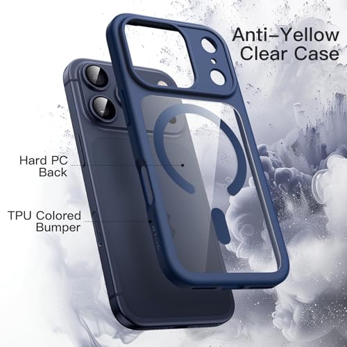 JETech Magnetic Case for iPhone 17 Pro MAX 6.9 Inch Compatible with MagSafe, Shockproof Case, Solid Color Matte TPU Frame, Anti-Scratch Transparent Backing(Dark Blue)