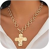 ABISIN Cross Necklace Chunky Double Deck Cross Pendant Necklace for Women Heart Pendant necklace Thick Chain Chunky Gold Statement Pendant Necklace Jewelry